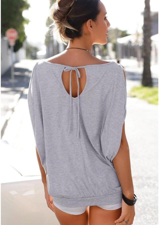 Lascana Strandshirt met pailletten shirt met korte mouwen longshirt off-the-shoulder - Foto 3