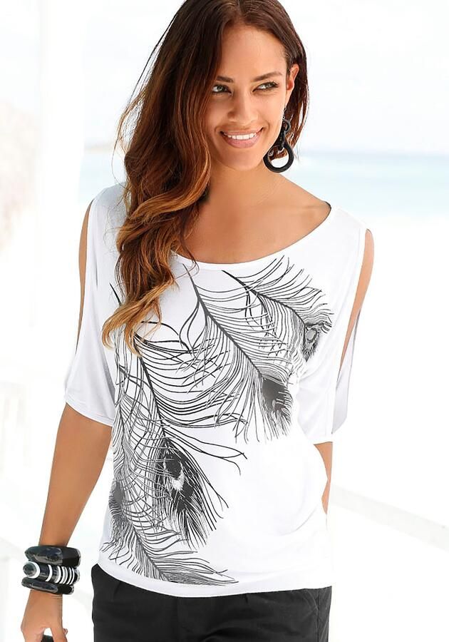 Lascana Strandshirt met splitten aan de mouwen shirt met korte mouwen off-the-shoulder - Foto 3