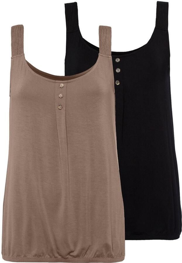 Lascana Strandtop Met gevlochten bandjes van zachte viscose-stretch (Set van 2) - Foto 3