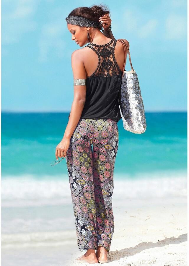 Lascana Strandtop met haak kant en watervalhals aan de voorkant - Foto 3