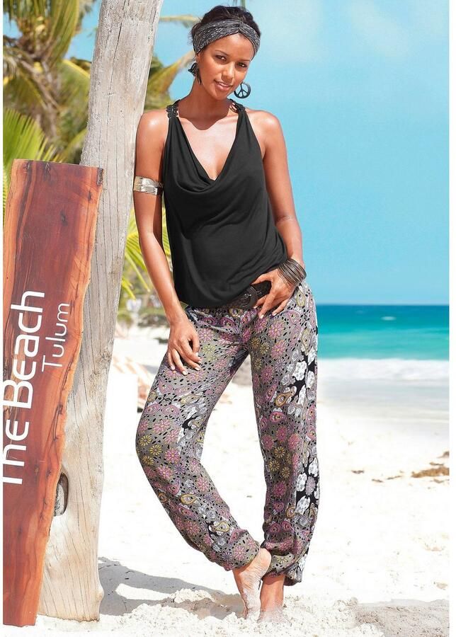 Lascana Strandtop met haak kant en watervalhals aan de voorkant - Foto 2