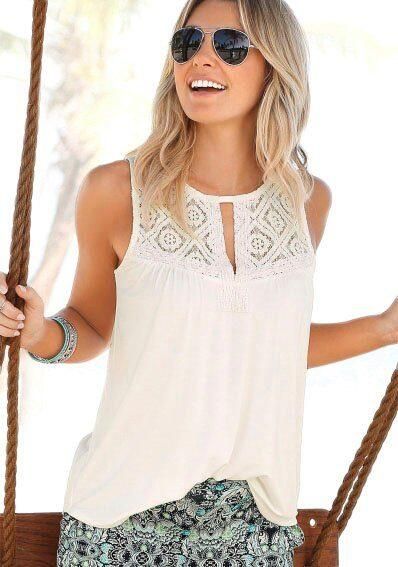 Lascana Strandtop met kantinzetten dames-top van katoenmix - Foto 8