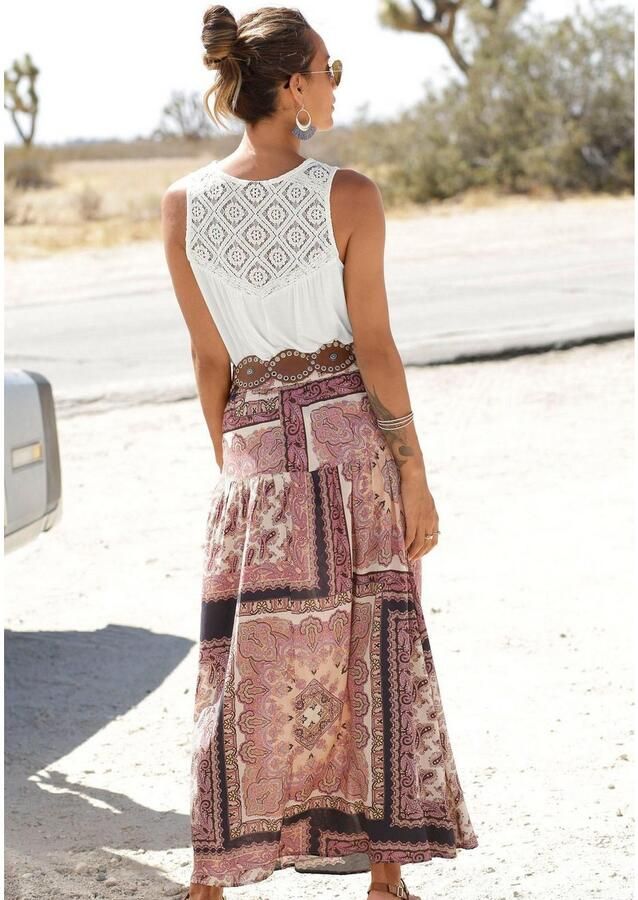 Lascana Strandtop met kantinzetten dames-top van katoenmix