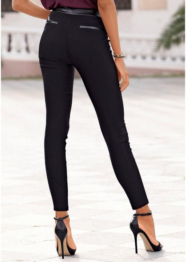 Lascana Stretchbroek met inzetstukken van imitatieleer elegante jerseybroek casual-chic