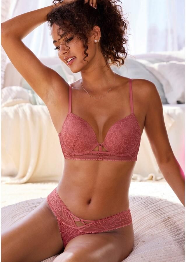 Lascana String met elegante cut-out van florale jacquardkant