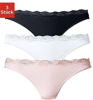 Lascana String van elastische katoen met delicate kant (3 stuks) - Foto 4