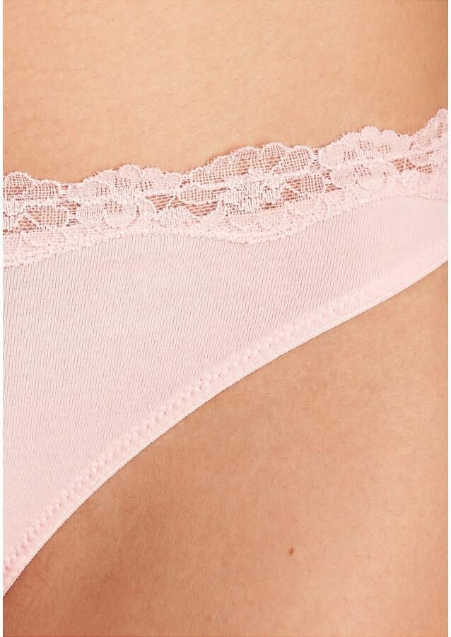 Lascana String van elastische katoen met delicate kant (3 stuks)