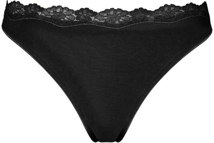 Lascana String van elastische katoen met delicate kant (3 stuks)