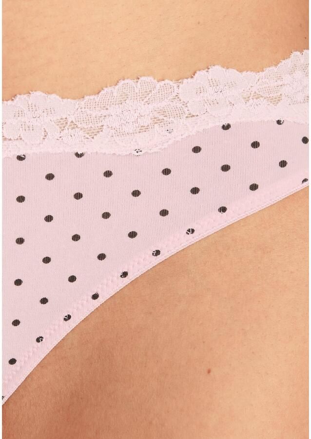 Lascana String van elastische katoen met delicate kant (3 stuks)