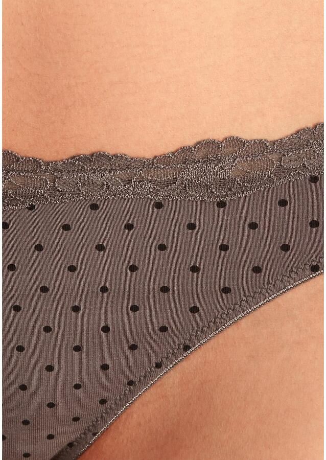 Lascana String van elastische katoen met delicate kant (3 stuks)