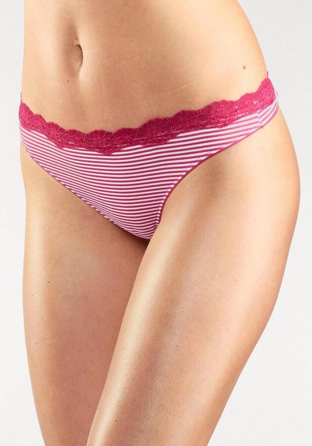 Lascana String van elastische katoen met delicate kant (3 stuks) - Foto 2