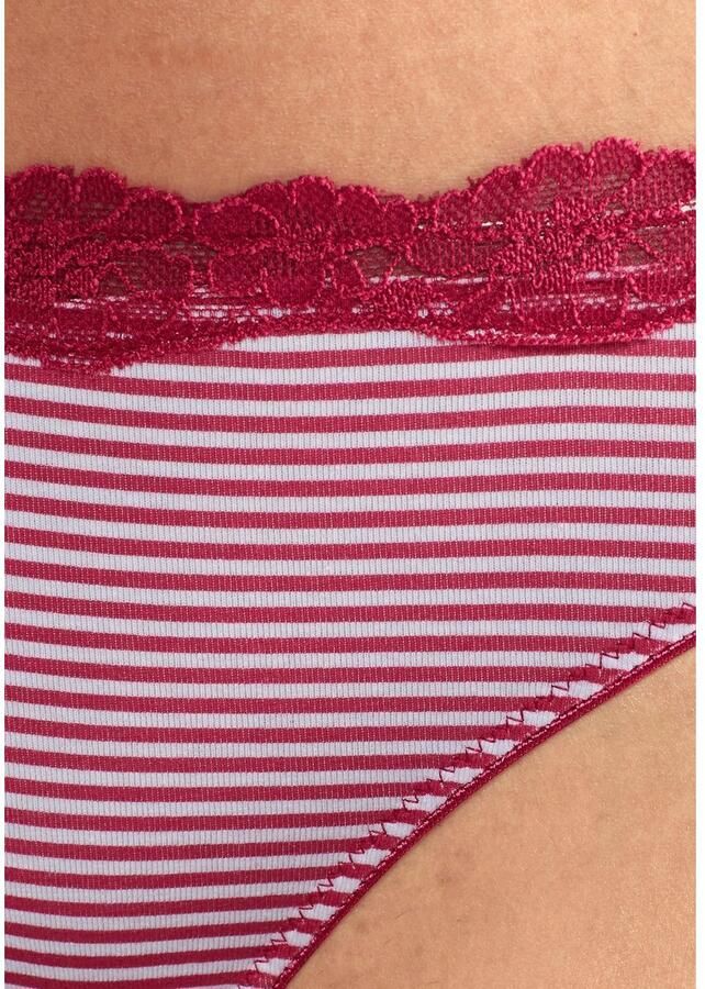 Lascana String van elastische katoen met delicate kant (3 stuks)