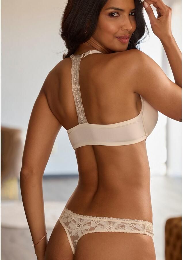 Lascana String van zijdeachtig materiaal en edele jacquardkant