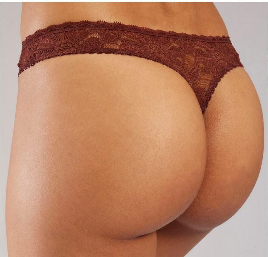 Lascana String van zijdeachtig materiaal en edele jacquardkant