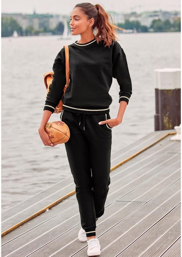 Lascana Sweatbroek met gestreepte ribboord loungepak