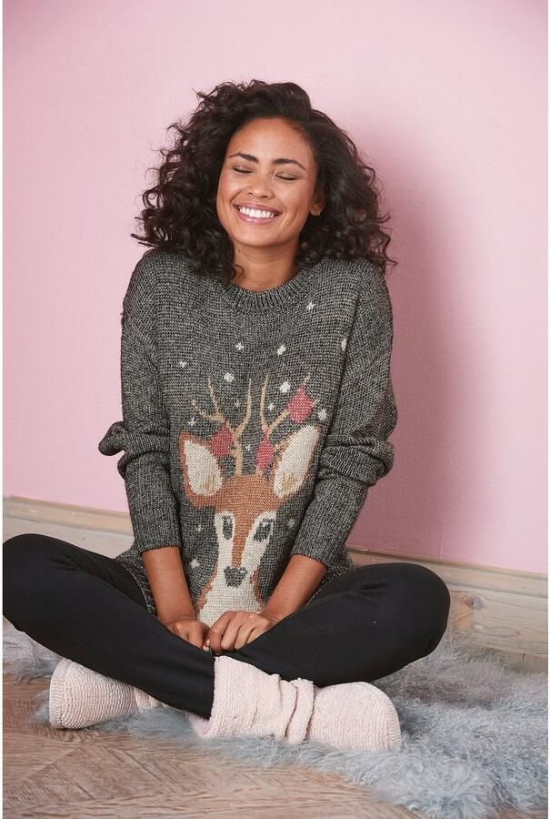Lascana Sweater Kersttrui met ingebreid motief loungewear - Foto 4