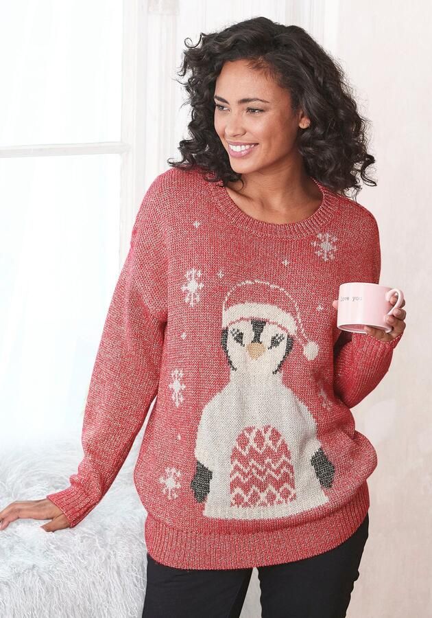 Lascana Sweater Kersttrui met ingebreid motief loungewear - Foto 6