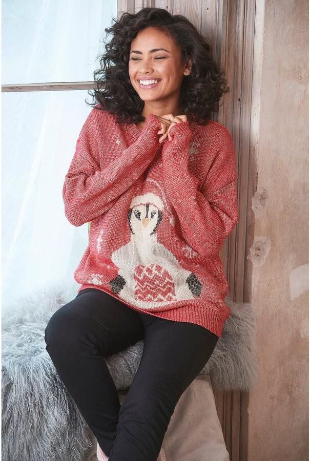 Lascana Sweater Kersttrui met ingebreid motief loungewear - Foto 5