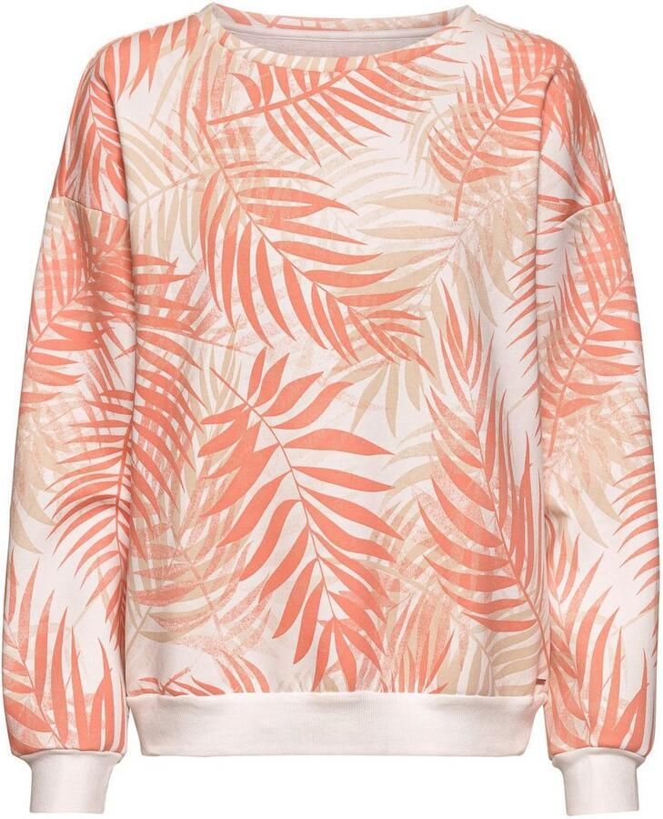 Lascana Sweater Loungeshirt Loungetop met allover-bladerenprint loungewear (1-delig)