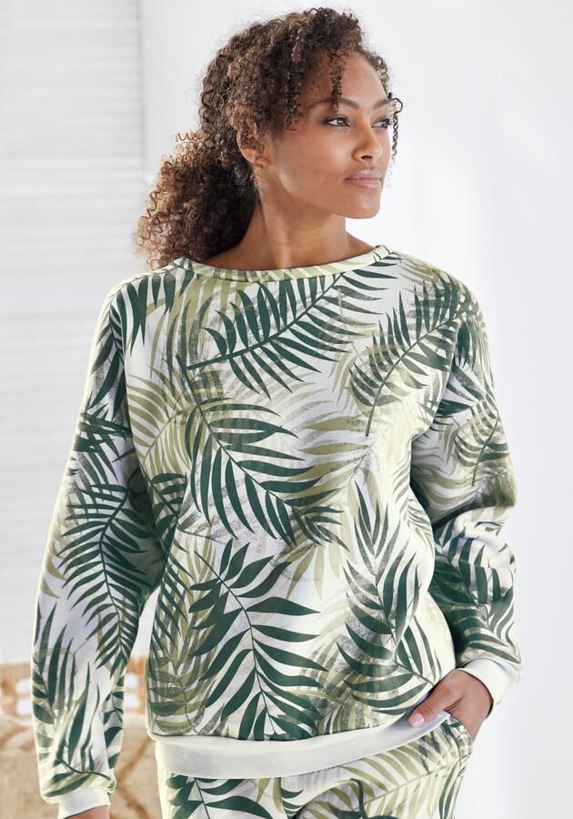 Lascana Sweater Loungeshirt Loungetop met allover-bladerenprint loungewear (1-delig) - Foto 8