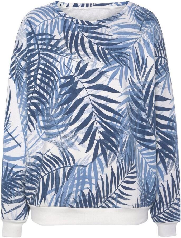 Lascana Sweater Loungeshirt Loungetop met allover-bladerenprint loungewear (1-delig)