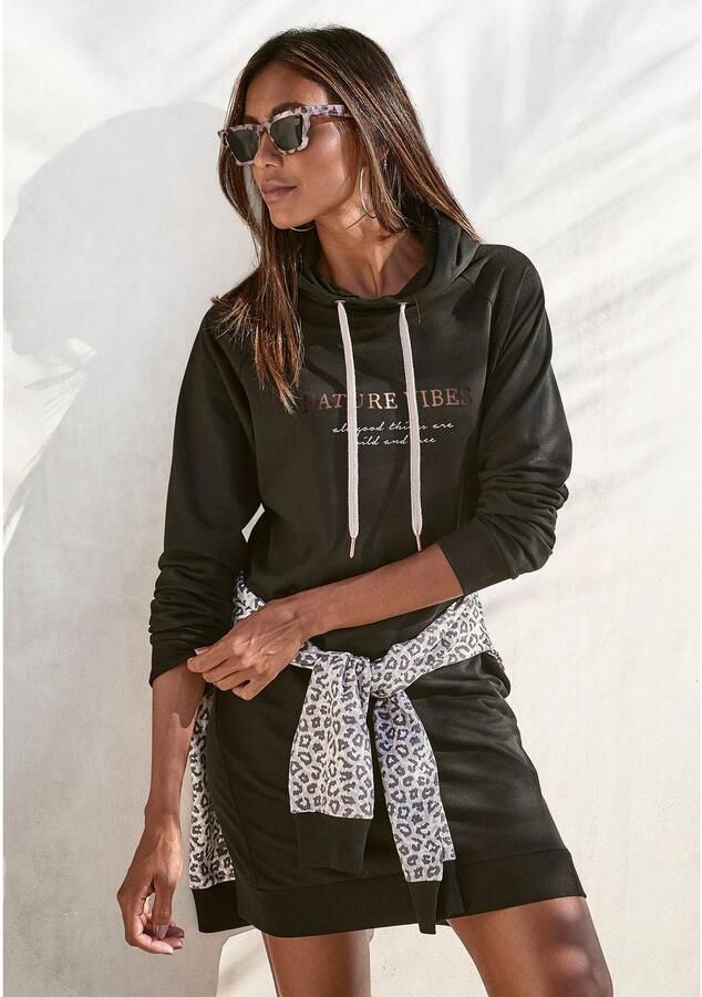 Lascana Sweatjurk Met een capuchon met capuchon en zij-ingangszakken loungewear - Foto 3