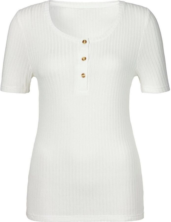 Lascana T-shirt Met korte knoopsluiting van zachte viscose-ribkwaliteit