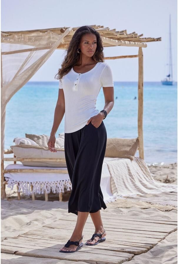 Lascana T-shirt Met korte knoopsluiting van zachte viscose-ribkwaliteit - Foto 3