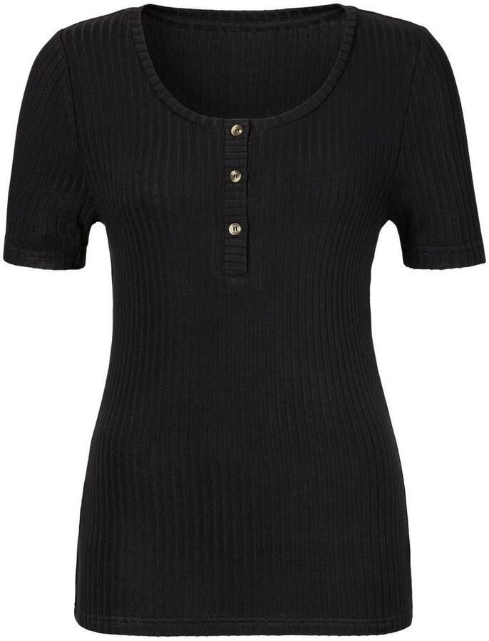 Lascana T-shirt Met korte knoopsluiting van zachte viscose-ribkwaliteit