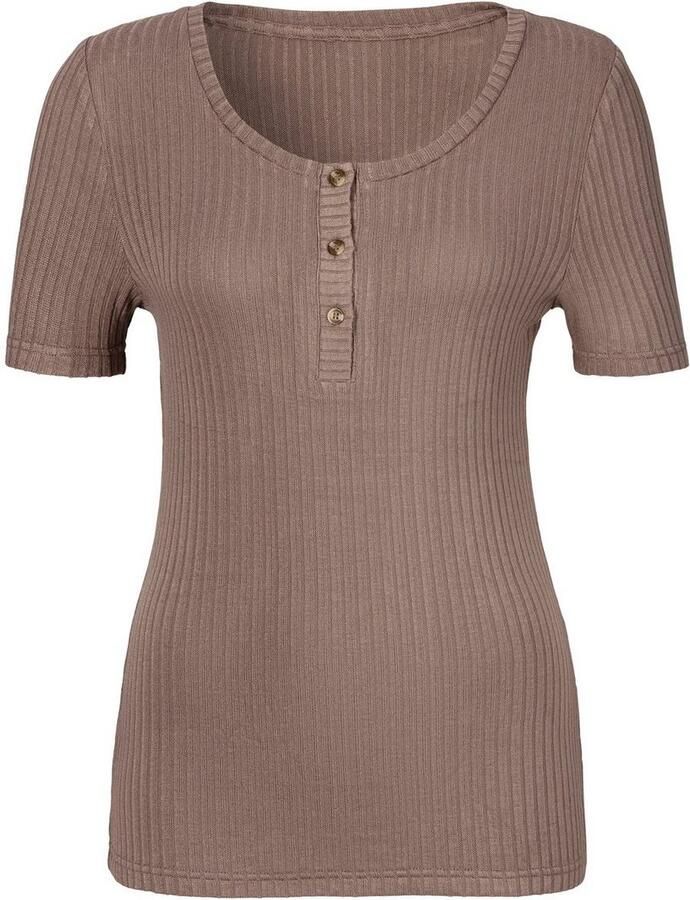 Lascana T-shirt Met korte knoopsluiting van zachte viscose-ribkwaliteit