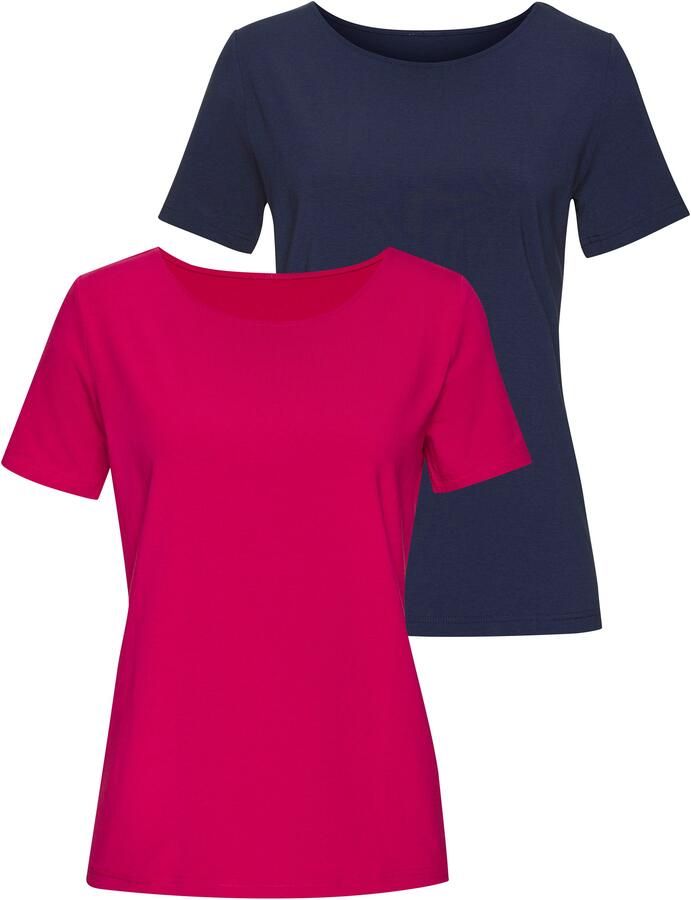 Lascana T-shirt Met ronde hals van elastische katoen-modal kwaliteit (Set van 2) - Foto 6