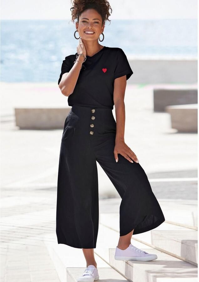 Lascana T-shirt met schattige geborduurde hartjes katoenen shirt met korte mouwen - Foto 3