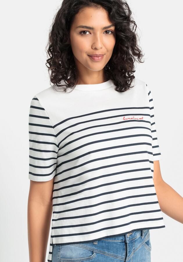 Lascana T-shirt met strepen katoenen shirt met korte mouwen slanke look basic - Foto 3