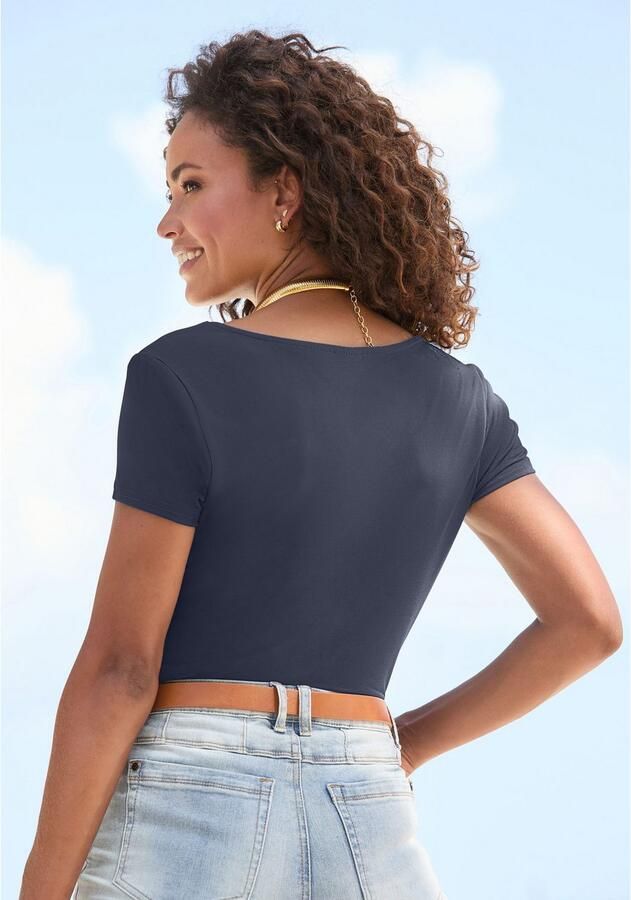 Lascana T-shirt van kreukvrij materiaal elegant kortarmshirt dubbelzijdig - Foto 3