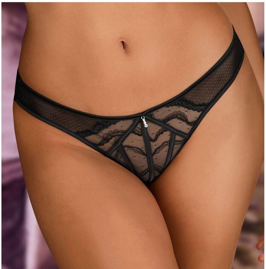Lascana Tanga met decoratieve satijnen linten transparant ondergoed lingerie