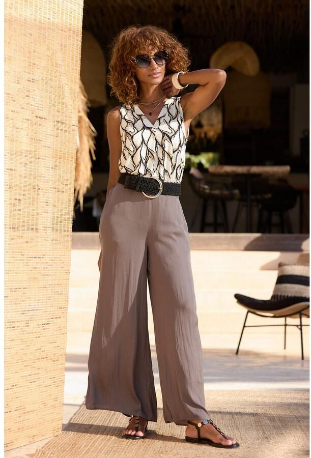 Lascana Geweven broek van lichte satijnkwaliteit wijde palazzobroek met zakken stofbroek