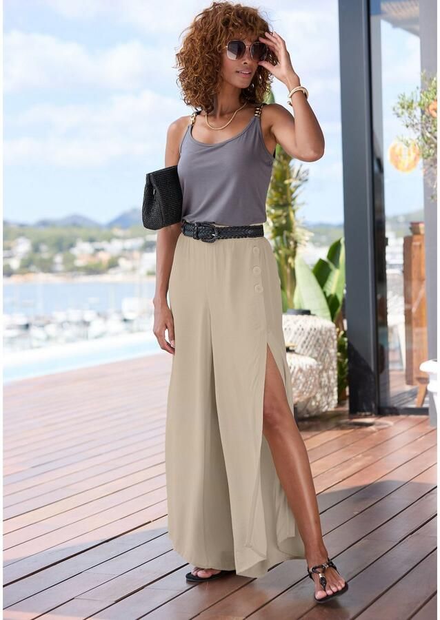 Lascana Palazzobroek met wijde pijpen en split stoffen broek losse pasvorm