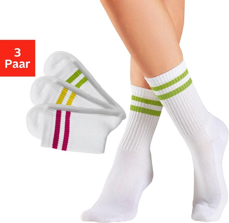 Lascana Tennissokken met gekleurde ringen aan de boorden (set 3 paar)