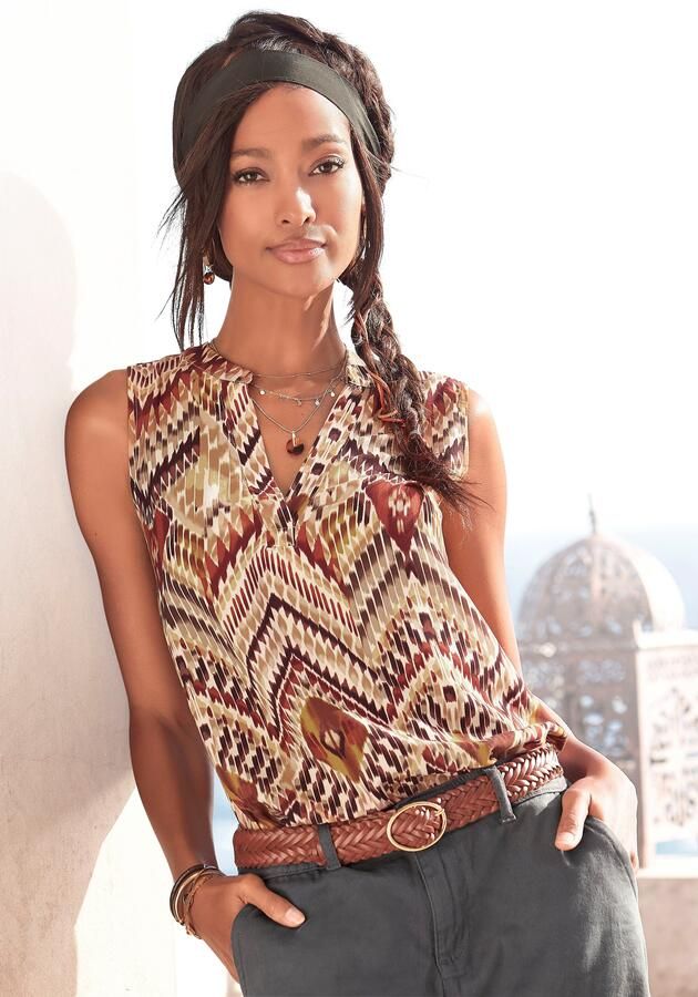 Lascana Top met etnische print en v-hals blouseshirt - Foto 6