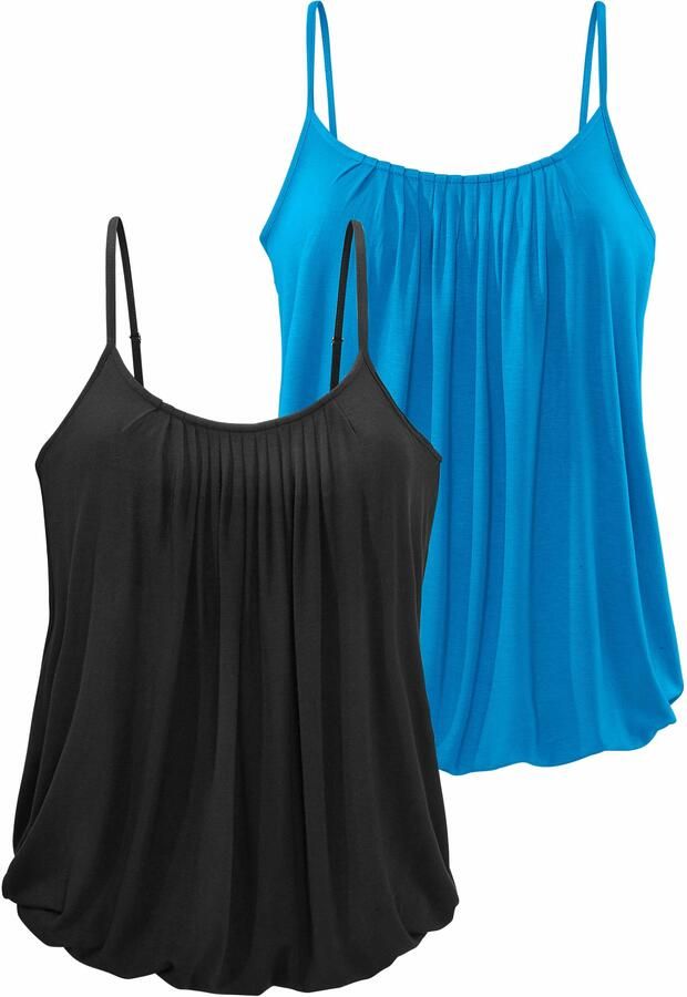 Lascana Top met spaghettibandjes Met decoratieve plooien van zachte viscosekwaliteit (Set van 2) - Foto 5