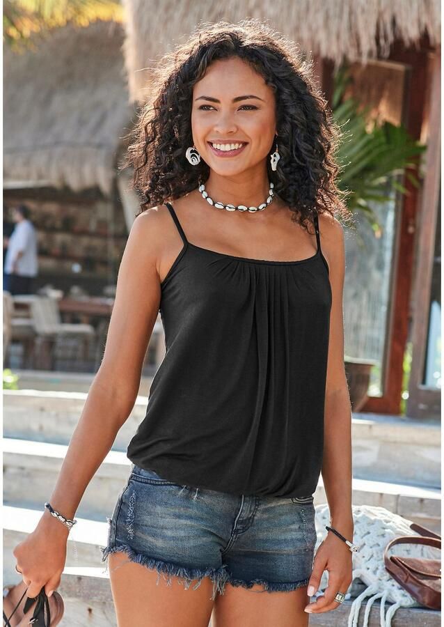 Lascana Top met spaghettibandjes Met decoratieve plooien van zachte viscosekwaliteit (Set van 2) - Foto 2