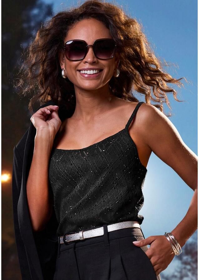 Lascana Top met spaghettibandjes Met fonkelende pailletten van hoogwaardige ajour kwaliteit (Set van 2) - Foto 2