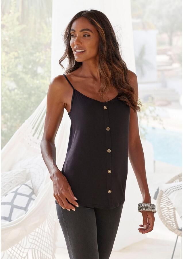 Lascana Top met spaghettibandjes Met sierknoppen in hoornlook (2-delig Set van 2)