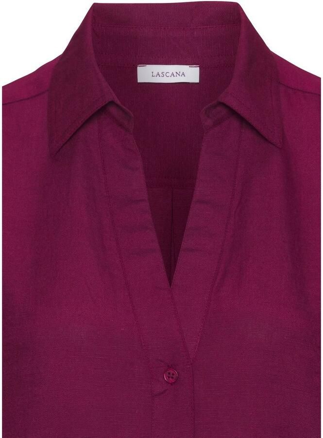 Lascana Top van zachte geweven stof met linnenpercentage damesblouse met overhemdkraag