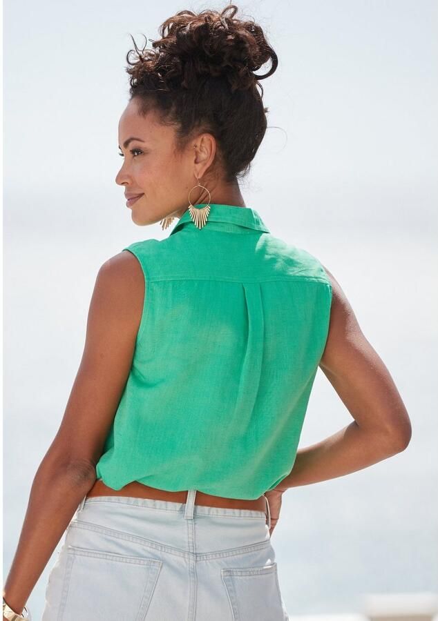 Lascana Top van zachte geweven stof met linnenpercentage damesblouse met overhemdkraag - Foto 3