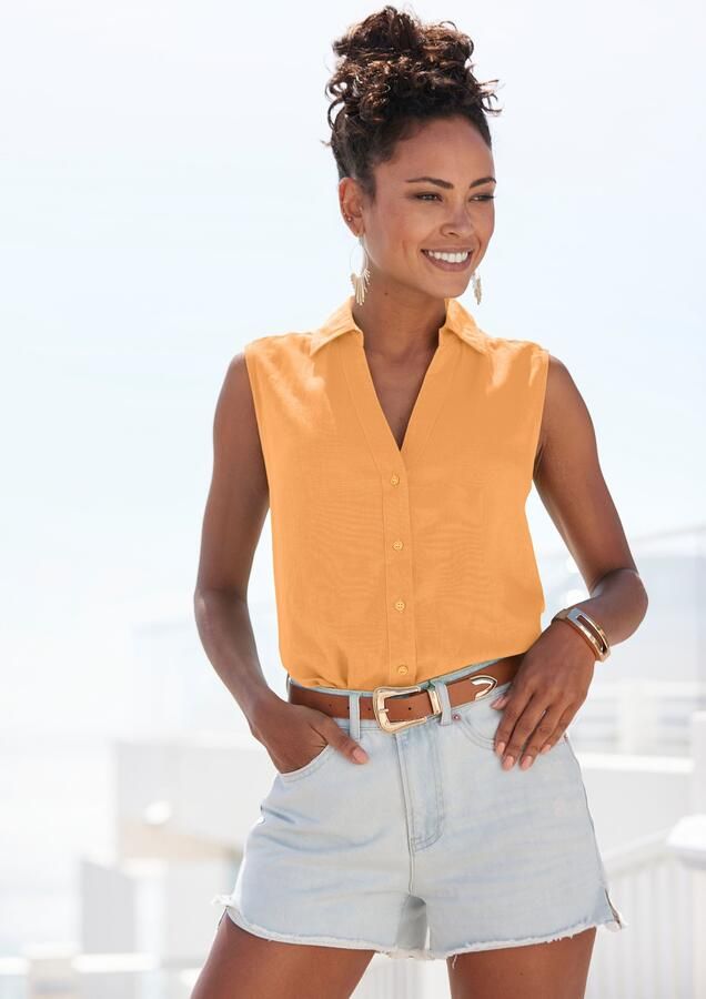 Lascana Top van zachte geweven stof met linnenpercentage damesblouse met overhemdkraag - Foto 4