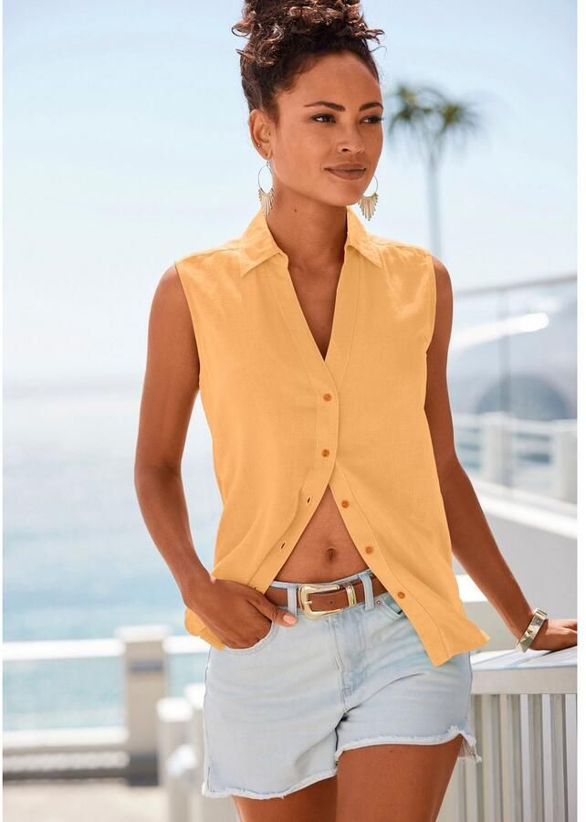 Lascana Top van zachte geweven stof met linnenpercentage damesblouse met overhemdkraag - Foto 3