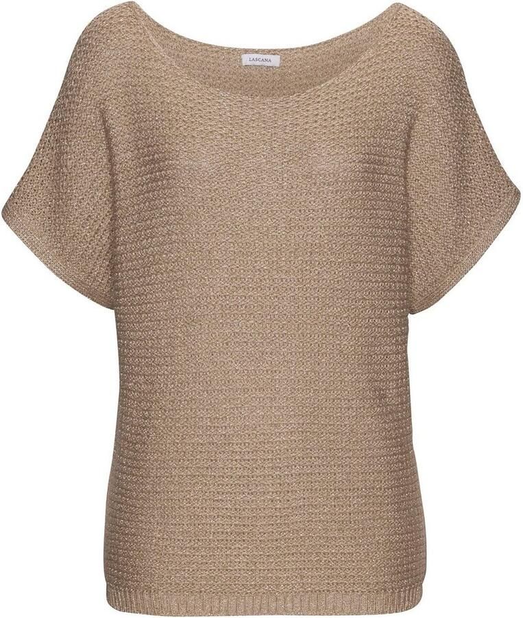 Lascana Trui met korte mouwen in luchtig ajour breiwerk lichte zomertrui metallic-effect
