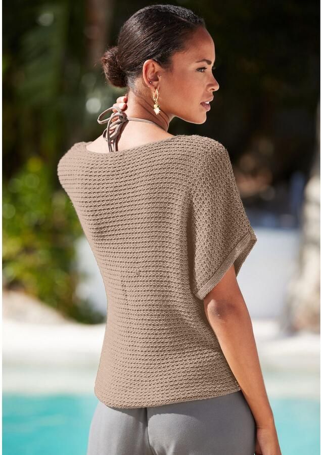 Lascana Trui met korte mouwen in luchtig ajour breiwerk lichte zomertrui metallic-effect - Foto 5