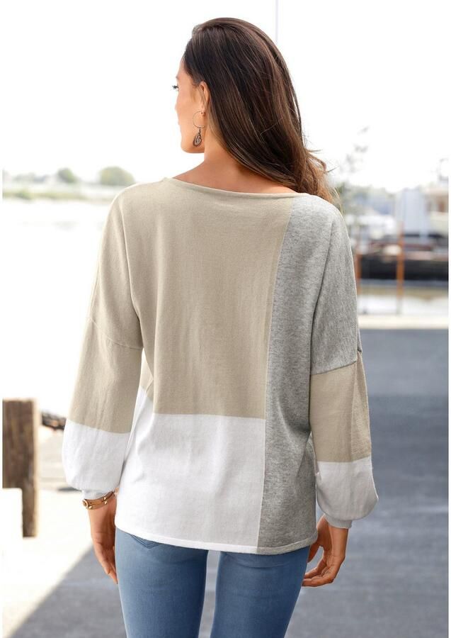 Lascana Trui met ronde hals met color blocking-look damestrui katoen los en verhullend - Foto 4